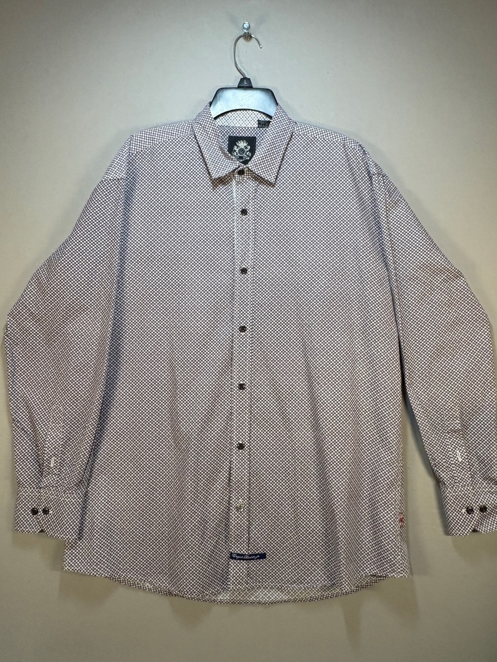 English Laundry Men's Long-Sleeve Button-Up Shirt - White with Purple Pattern XL
